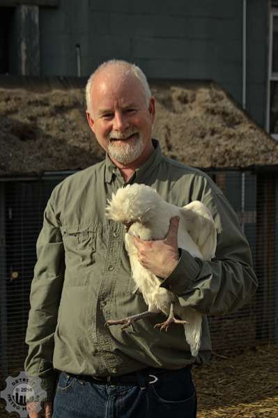 Tim Travis (GW owner) and Q-Tip the chicken