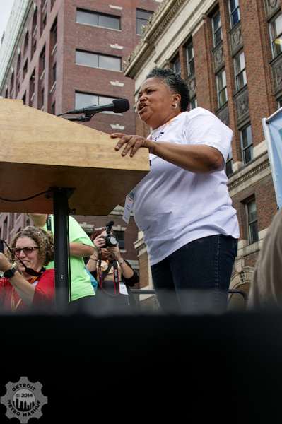 Monica Lewis Patrick speaks from the truck